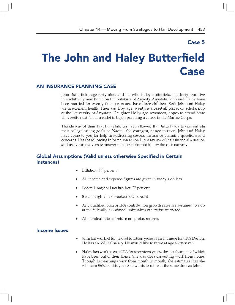 Using the Butterfield case, calculate and interpret the following financial ratios. All