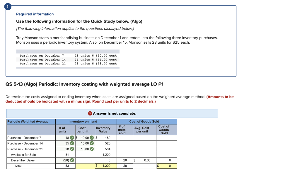 ! Required information Use the following information for the Quick Study
