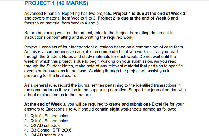  PROJECT 1 (42 MARKS) Advanced Financial Reporting has two projects. Project
