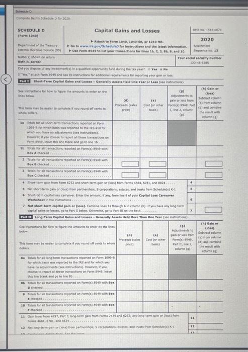 is shown on Beth's Wage and Tax Statement (Form W2) for 2020.