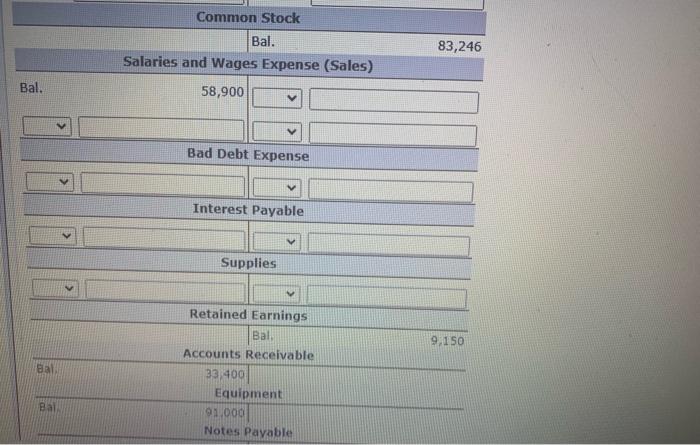 ES Construct T-accounts and enter the balances shown. Cash Inventory Prepaid Insurance