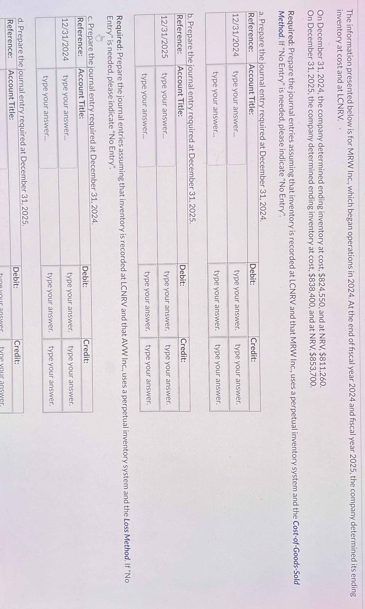  The information presented below is for MRW Inc., which began operations