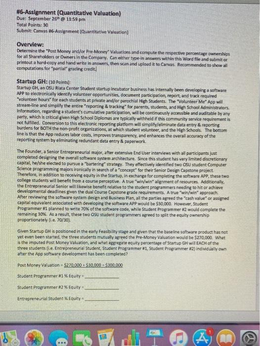  #G-Assignment (Quantitative Valuation) Due: September 26 @ 11:59 pm Total Points:
