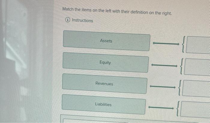 Match the items on the left with their definition on the right.