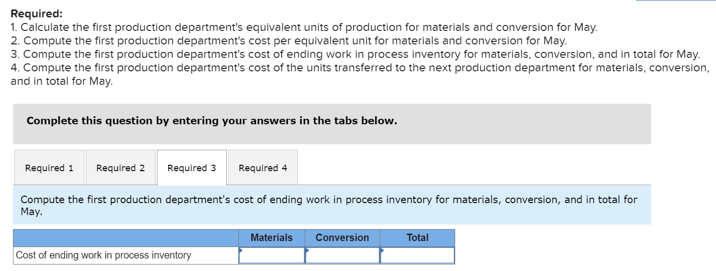 units were completed and transferred to the next processing department during the