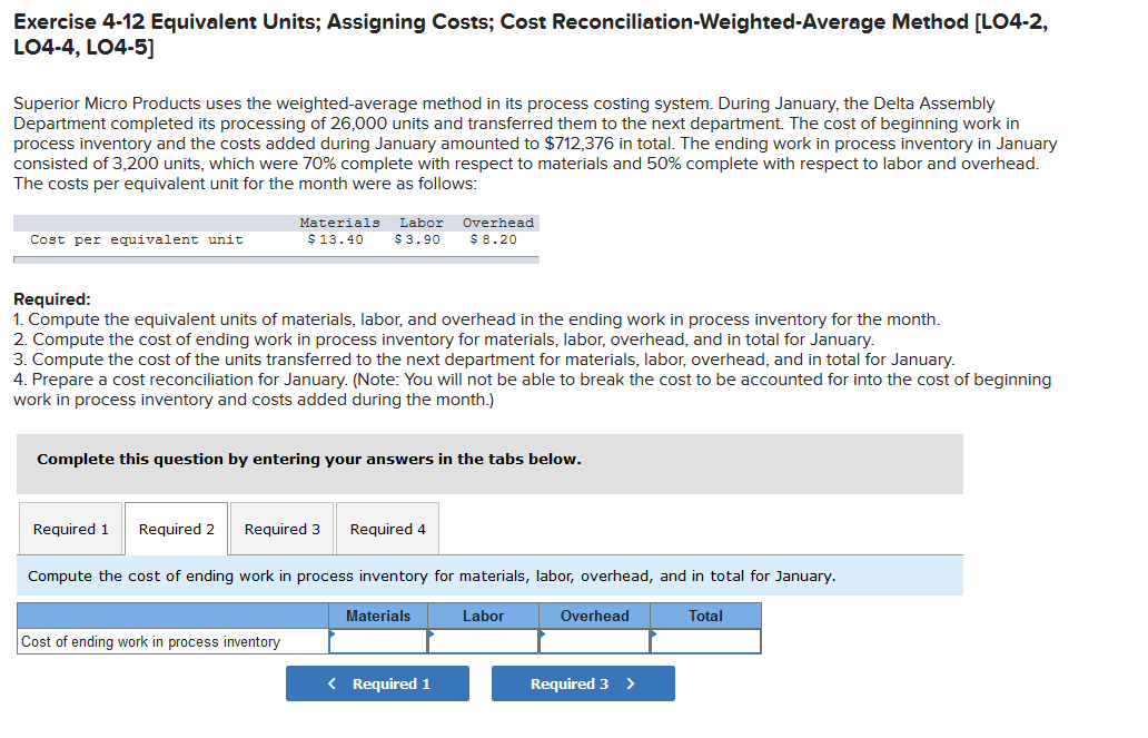 LO4-4, LO4-5) Superior Micro Products uses the weighted average method in its