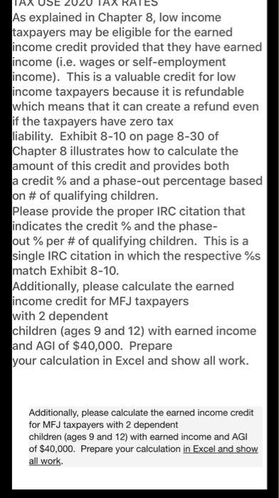  federal tax problem show calculations please As explained in Chapter 8,