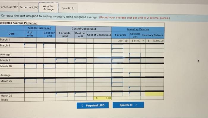 sales transactions for March Date Activities Units Aequired at Coat Units sold