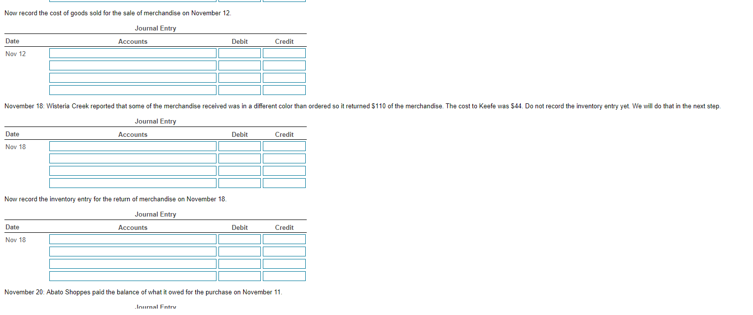 items in cash. The items cost Keefe $125. November 5 Sold $500