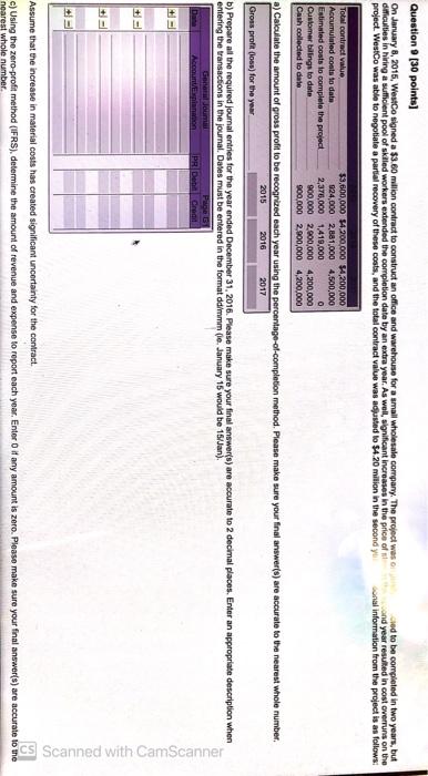 please hep with this question Question 9 (30 points) On January 8,