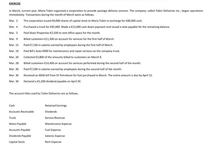  EXERCISE Mar. 4 Mar. 5 Mar. 9 In March, current year,