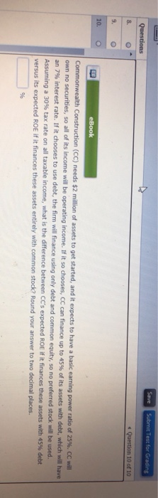  Save Submit Test for Grading Questions 8 Question 10 of 10