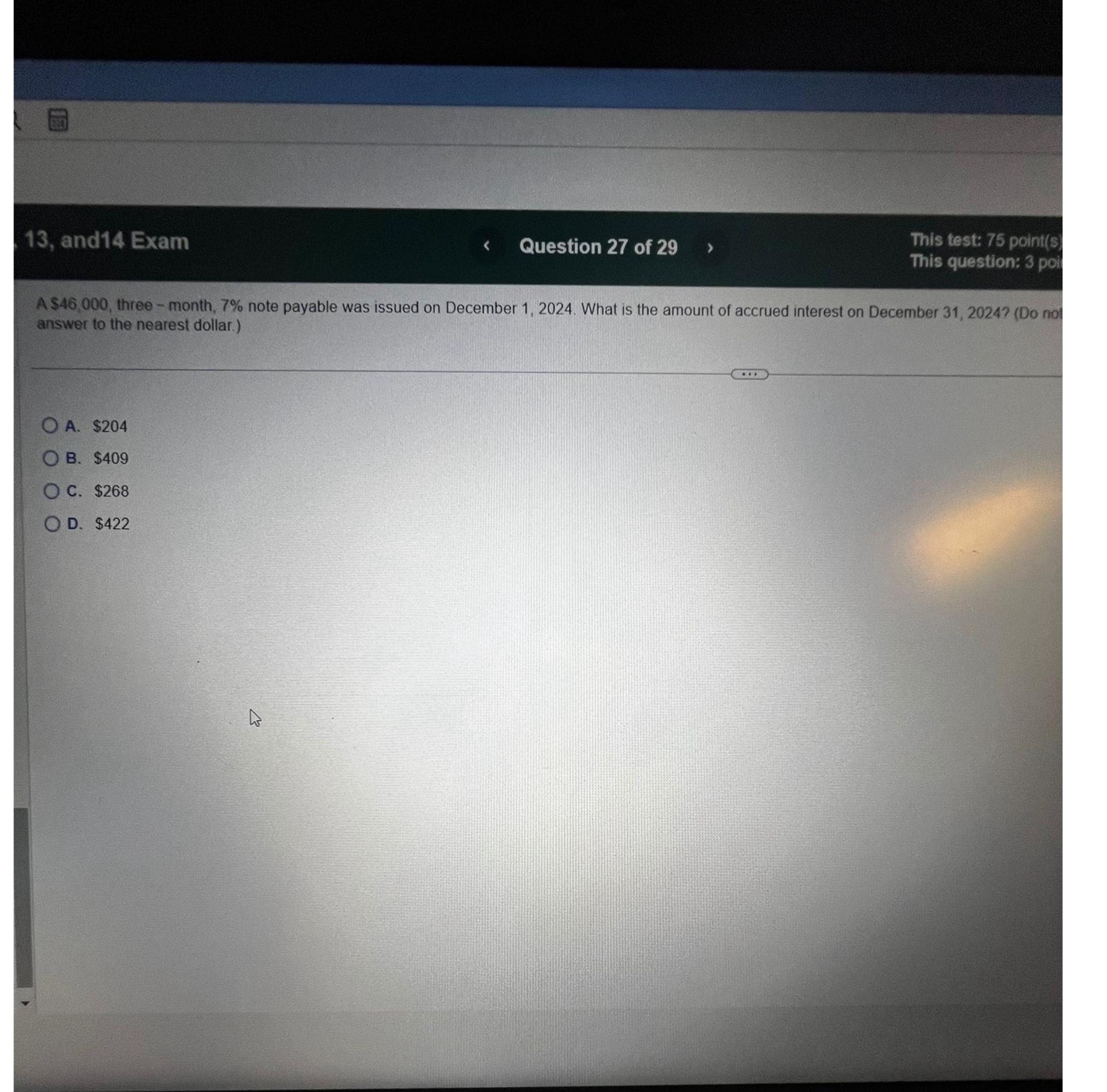  13, and14 Exam Question 27 of 29 This test: 75 point(s