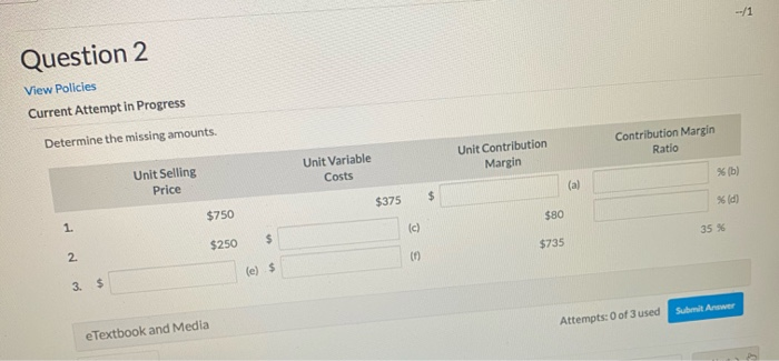  Question 2 View Policies Current Attempt in Progress Determine the missing