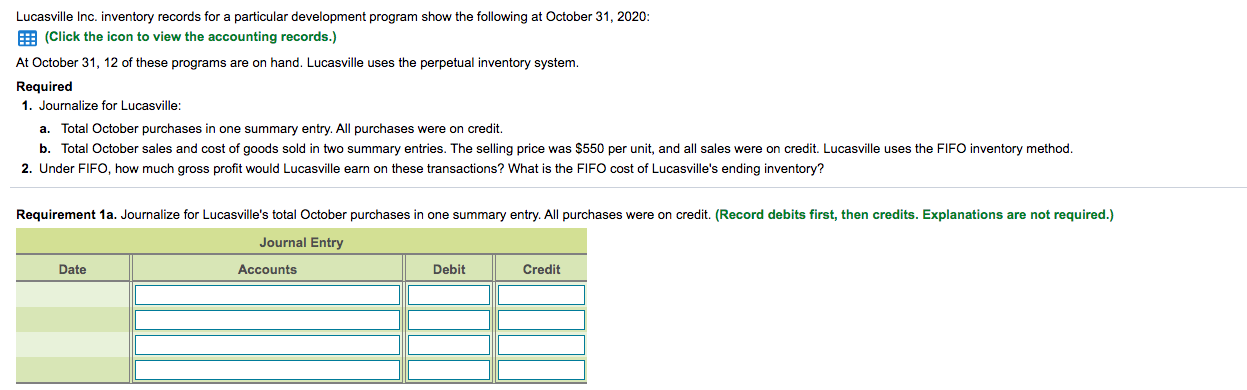 Lucasville Inc. inventory records for a particular development program show the