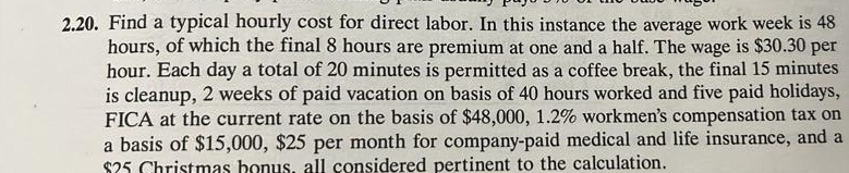 2.20. Find a typical hourly cost for direct labor. In this