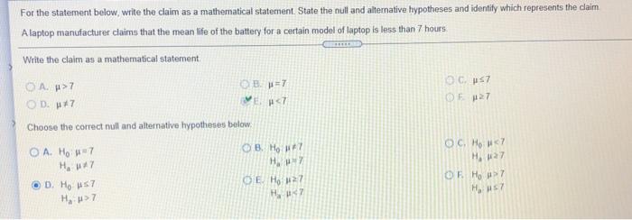  For the statement below, write the claim as a mathematical statement.