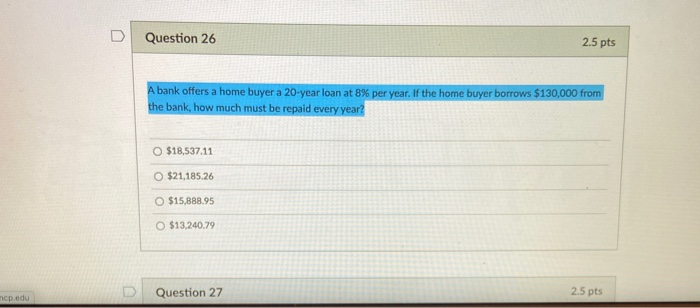 $50,000 received twenty years from now, assuming the interest rate is 6%