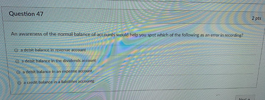 months is a(n) liability expense asset O revenue Question 47 2 pts