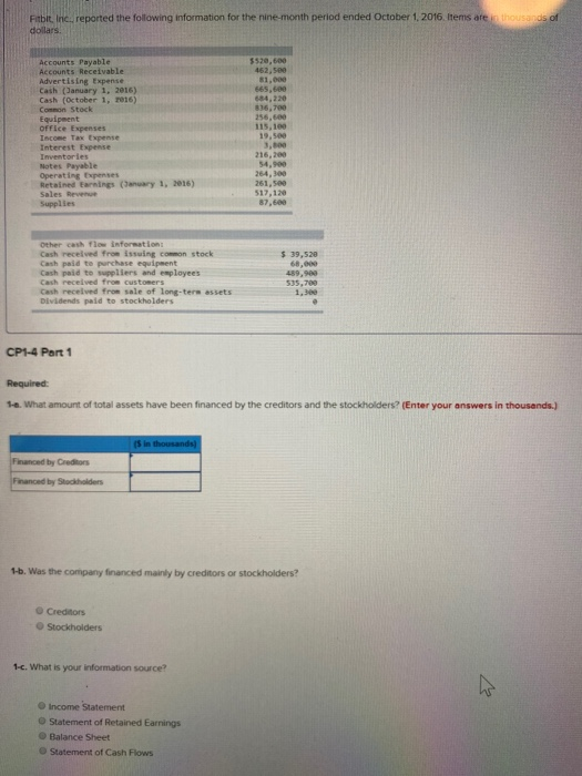 Evaluating Financial Statements LO 12 LO 1-3 The following information applies to