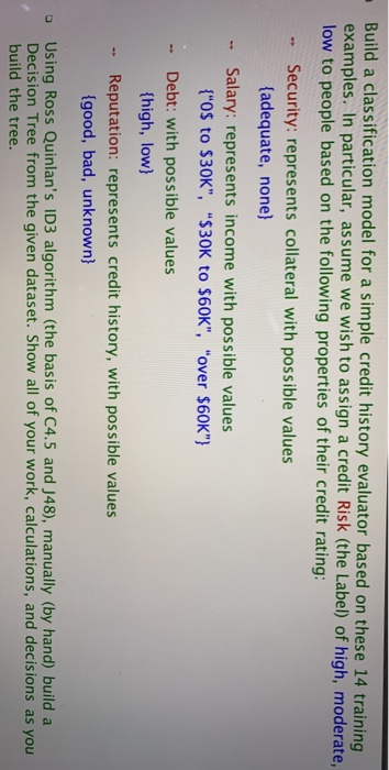  - Build a classification model for a simple credit history evaluator