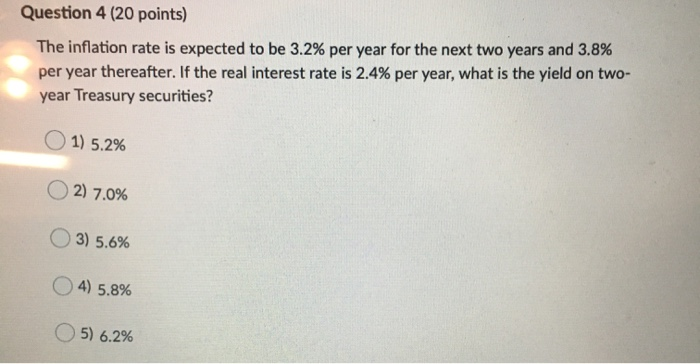  Question 4 (20 points) The inflation rate is expected to be