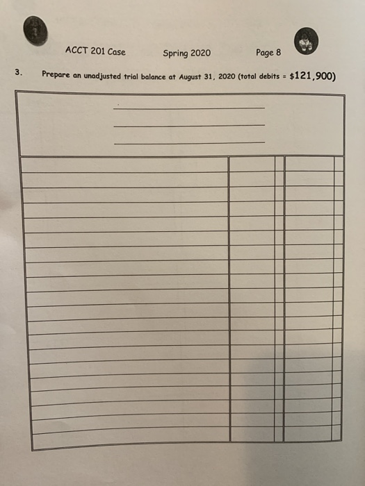 Please answe the question below, and fill out the table. ACCT 201