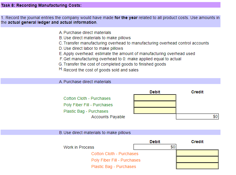 Case info: Problem Inventory report Cost sheet Actual general ledger Actual Operating