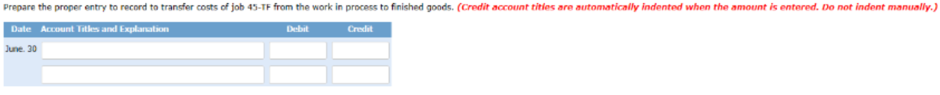 same format above. Toronto Inc. has accumulated the following costs for job