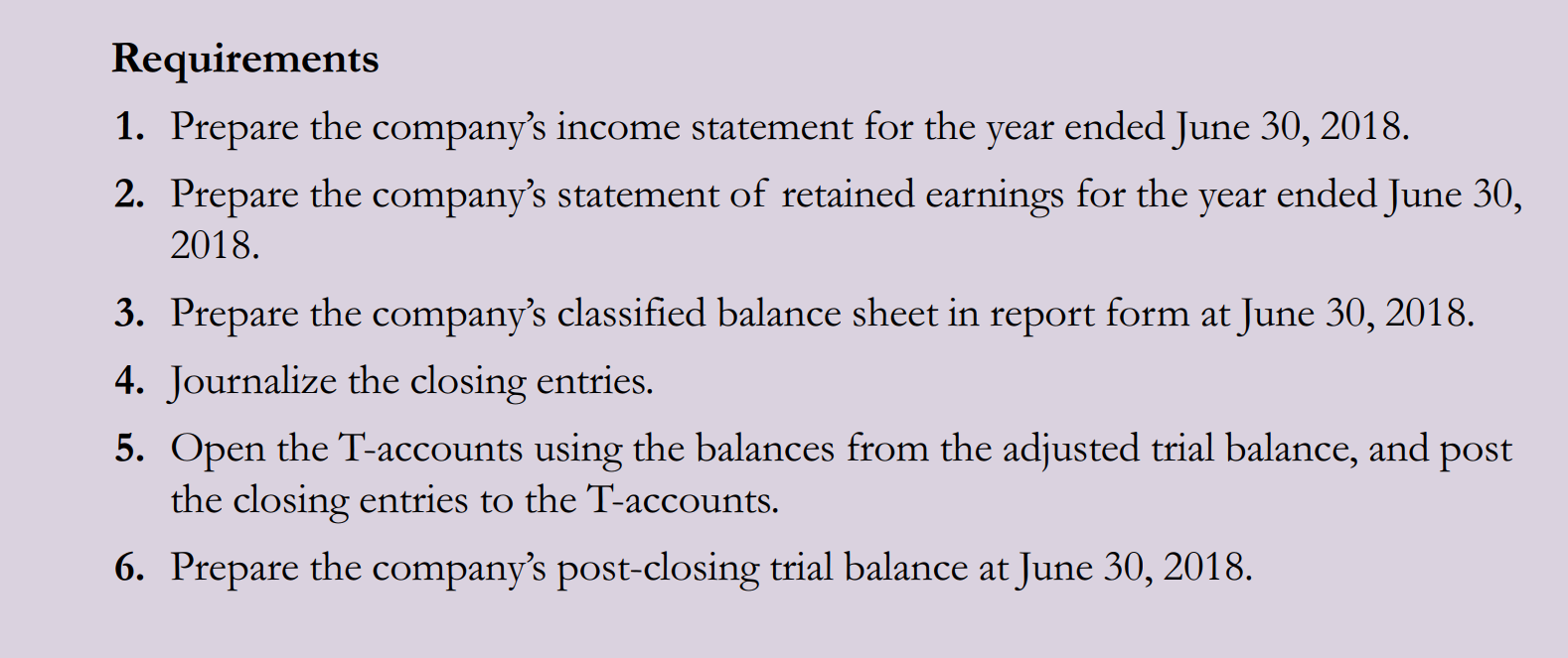 in report form, preparing and posting closing entries, and preparing a post-closing