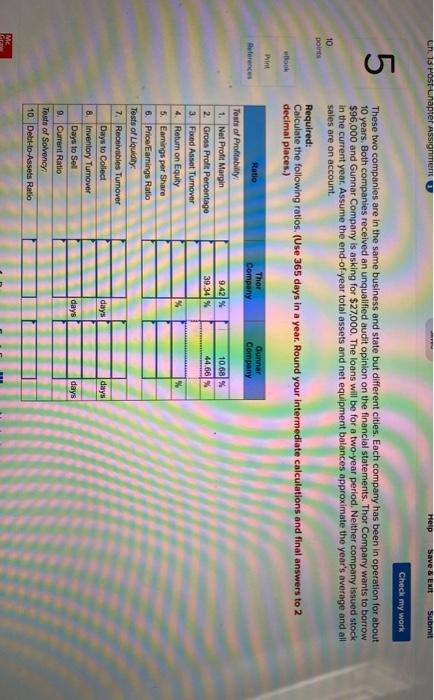 my work 5 The financial statements for Thor and Gunnar companies are