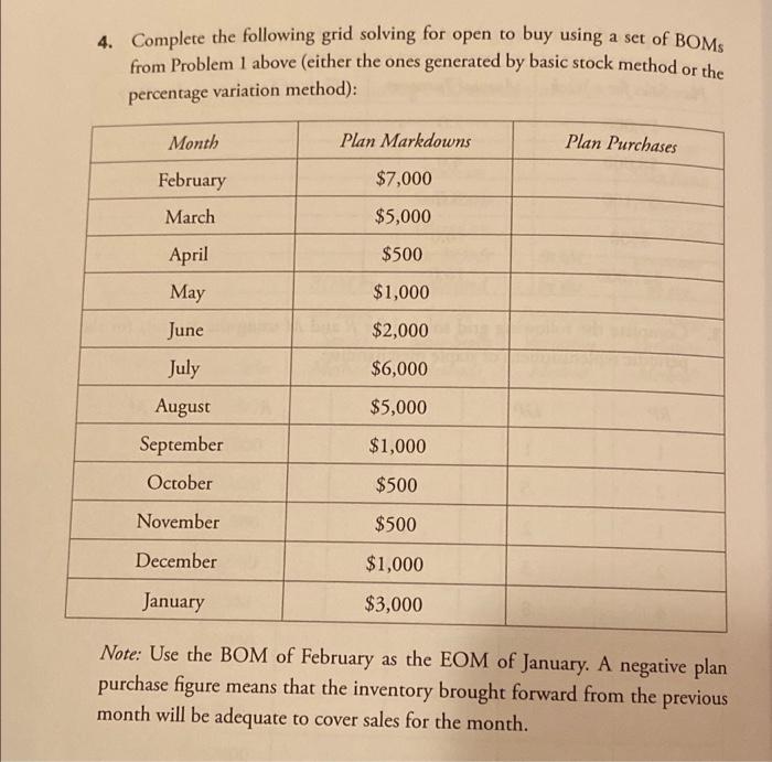 please show work 4. Complete the following grid solving for open to