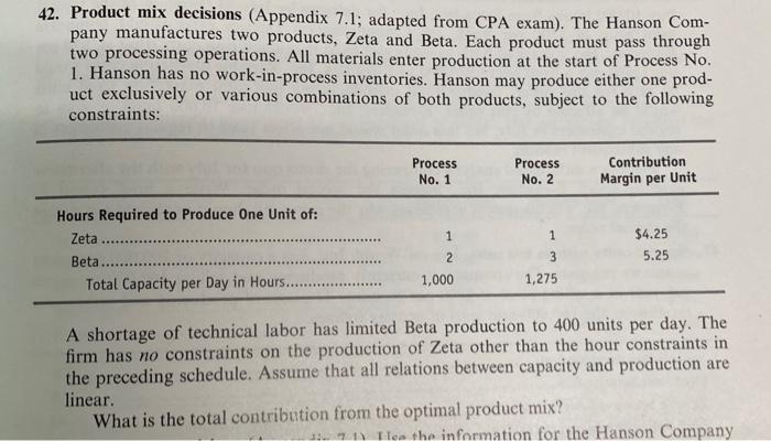 Hello, I am working through this problem around product mix decisions and