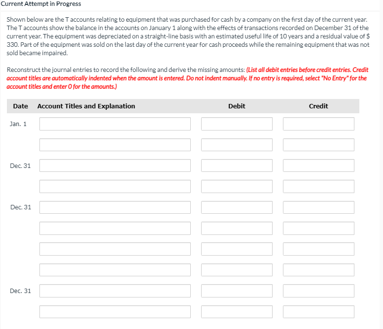 Current Attempt in Progress Shown below are the Taccounts relating to