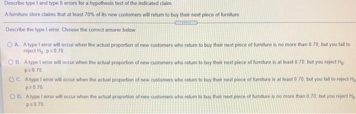  Describe type I and type ll errors for a hypothesis test