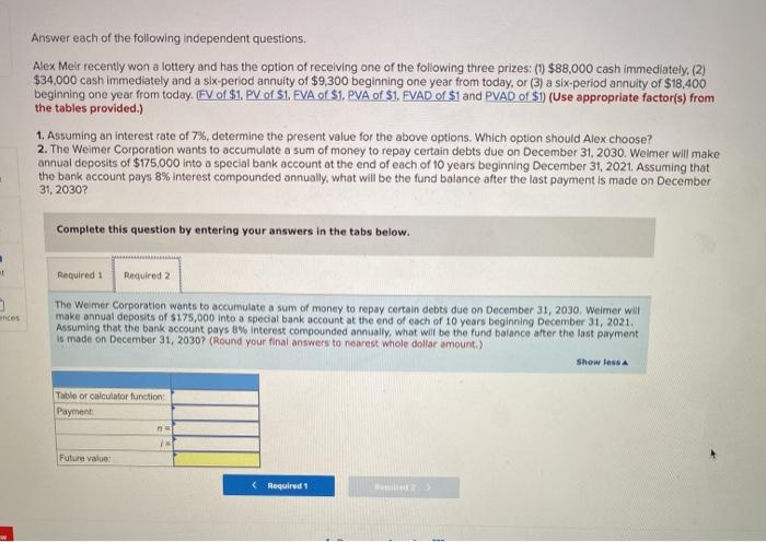 FVAD of S1 and PVAD of $1) (Use appropriate factor(s) from the