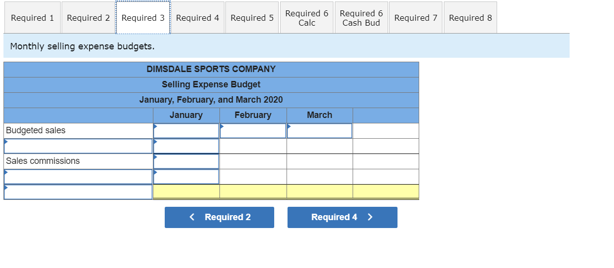 6 Calc Required 6 Cash Bud Required 7 Required 8 Monthly merchandise