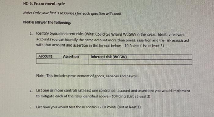  HO-6: Procurement cycle Note: Only your first 3 responses for each