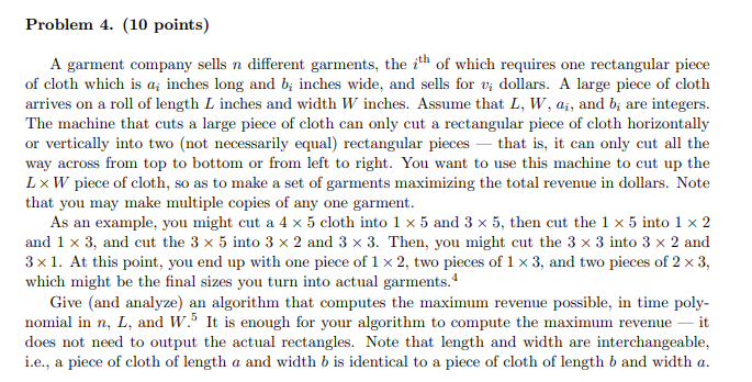  Problem 4. (10 points) A garment company sells n different garments,