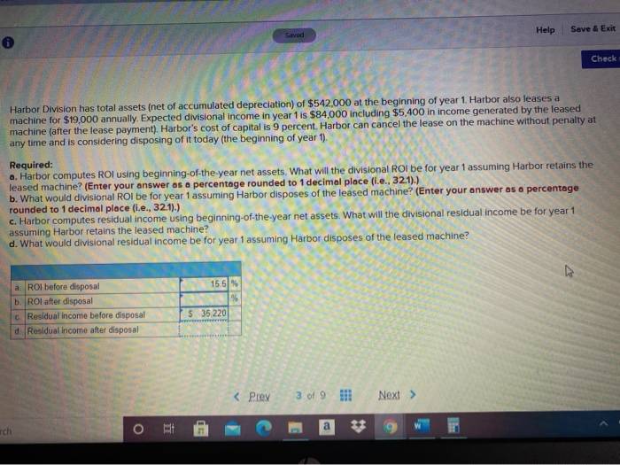  Help Save & Exit Saved Check Harbor Division has total assets
