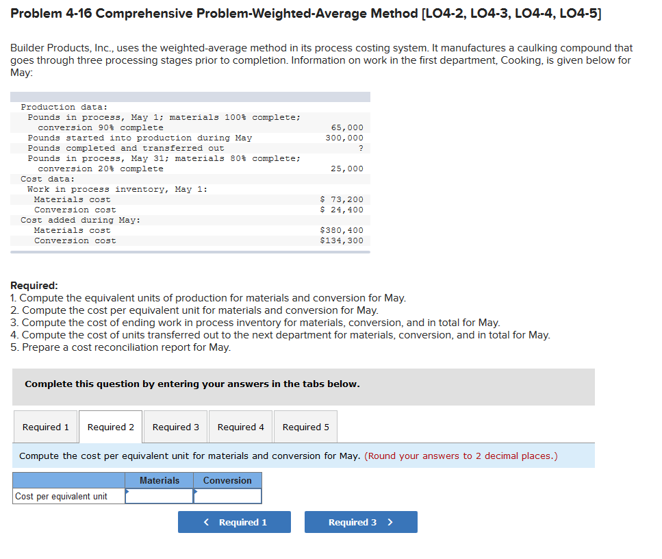 Inc., uses the weighted average method in its process costing system. It