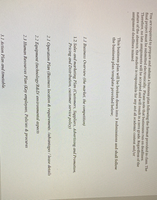  You are required to prepare and submit a business plan following