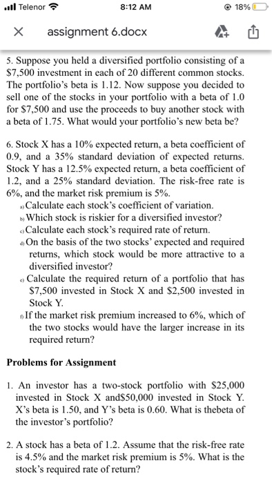 individual has $35,000 invested in a stock with a beta of 0.8