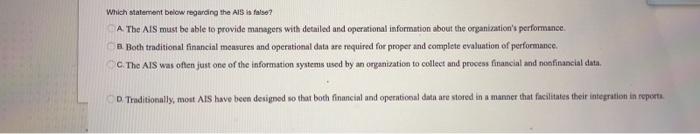  Which statement below regarding the AIS afas? A The AIS must