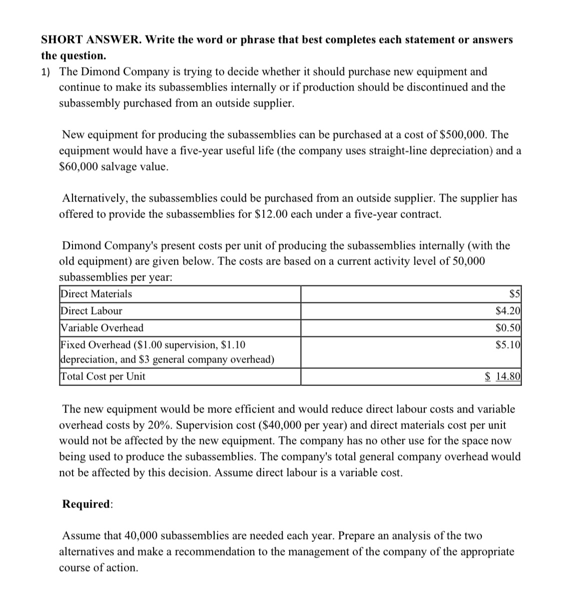  SHORT ANSWER. Write the word or phrase that best completes each