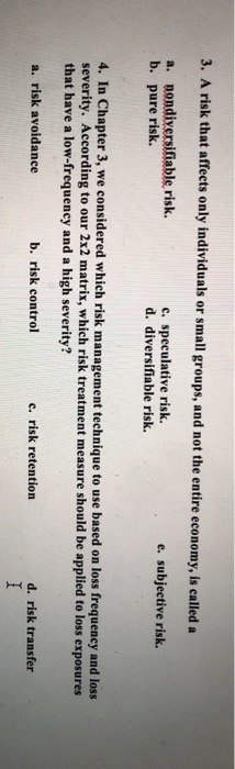  3. A risk that affects only individuals or small groups, and