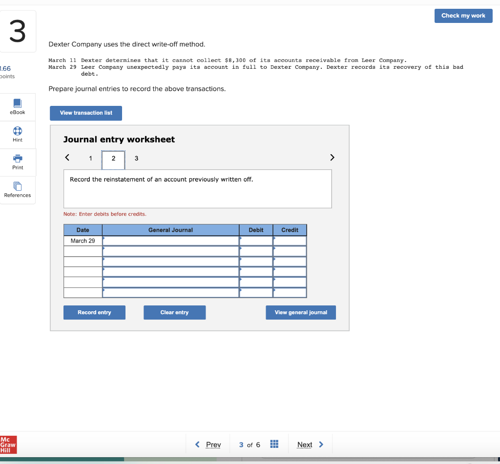 1.66 Doints March 11 Dexter determines that it cannot collect $8,300 of