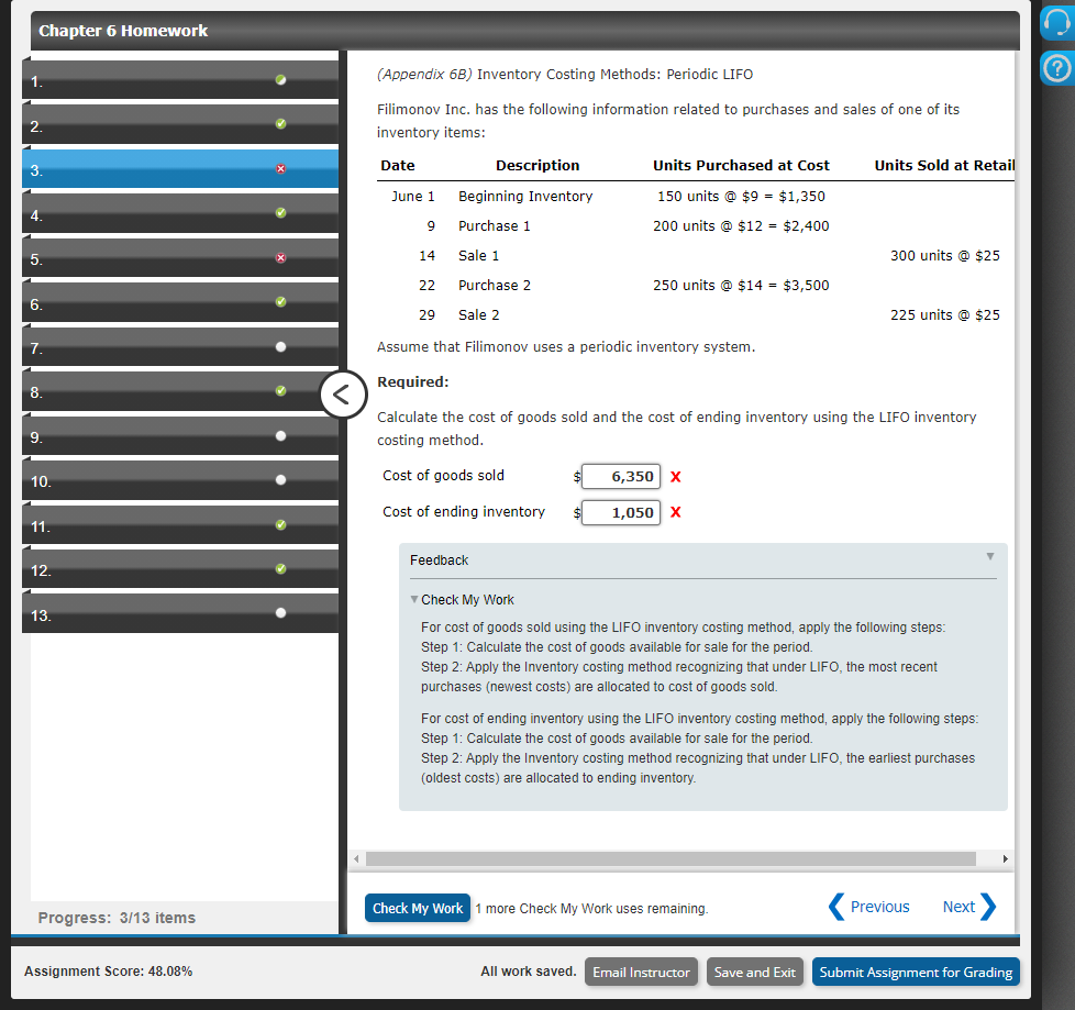Chapter 6 Homework (Appendix 6B) Inventory Costing Methods: Periodic LIFO 1.