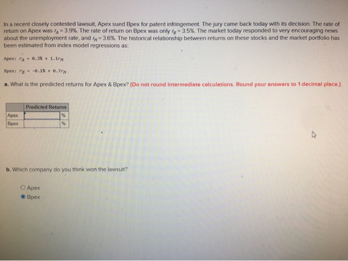  In a recent closely contested lawsuit, Apex sued Bpex for patent