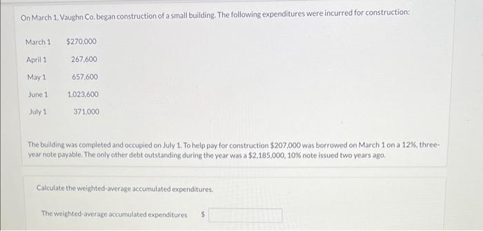  PLEASE SHOW ALL WORK!!! On March 1. Vaughn Co. began construction